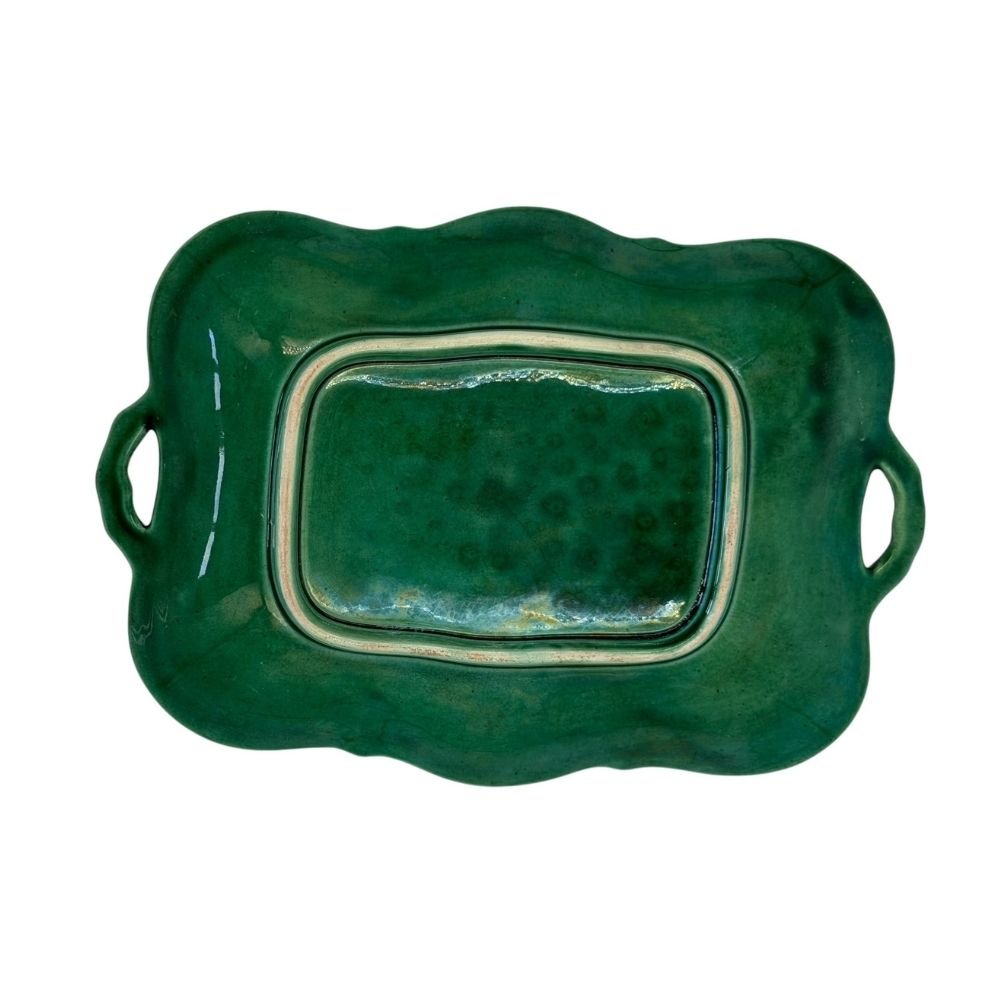 Antique Victorian green majolica grapevine leaf serving bowl c.1870- approx. 26.5 X 18cm - Florrie