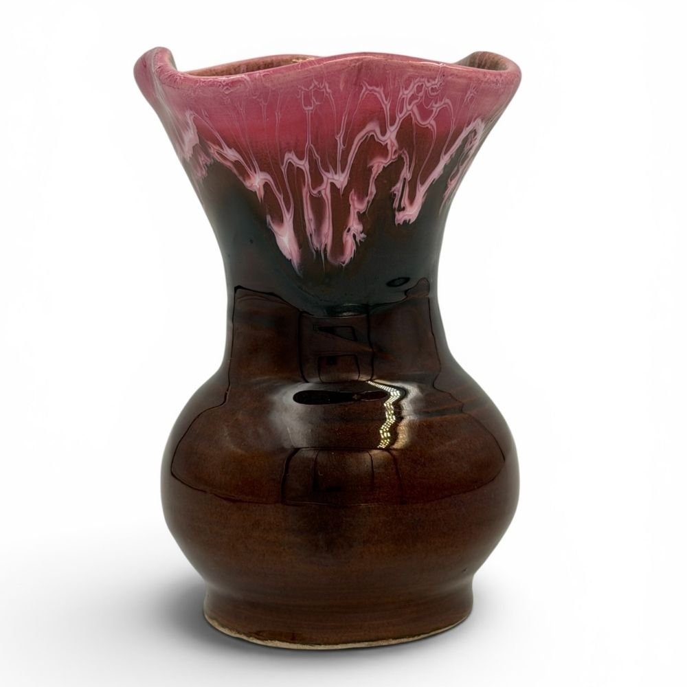 Brown and pink glazed pottery vase - H11.5cm X W8.5cm - Florrie