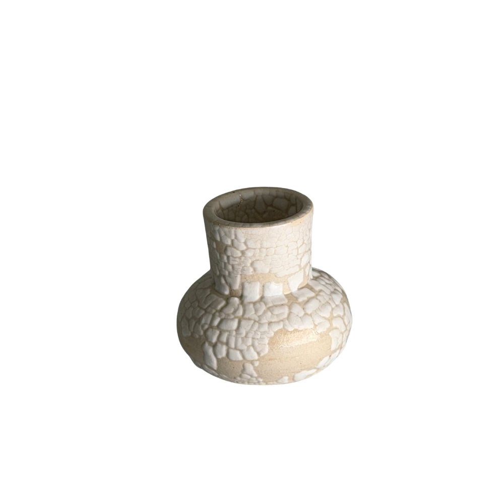 Cream crackled ceramic candlestick — H5cm - Florrie
