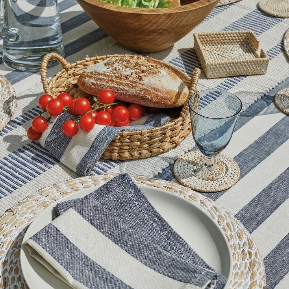 Flint blue wide stripe tablecloth — 150x240cm - Florrie