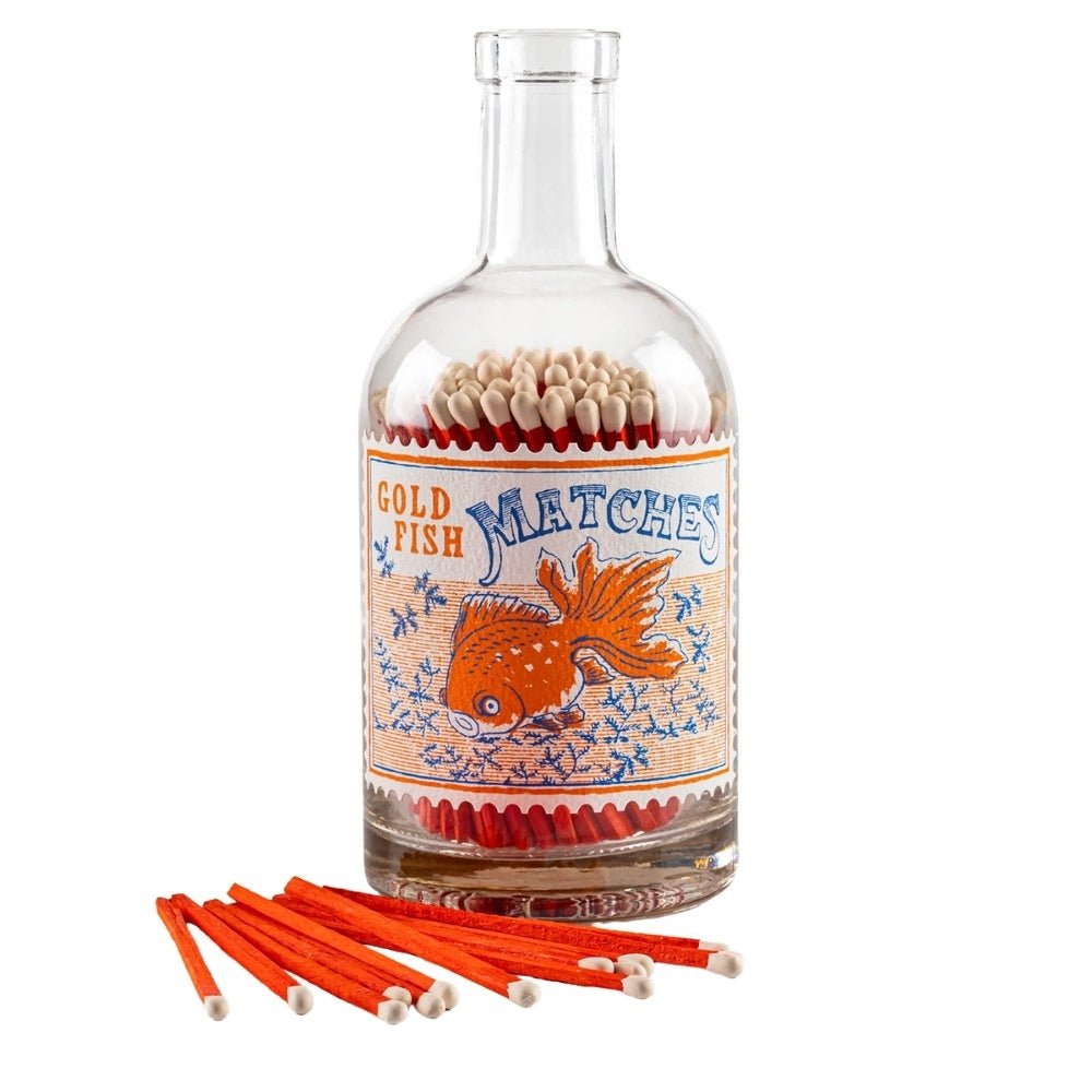 Glass bottle of goldfish stamp matches - Florrie