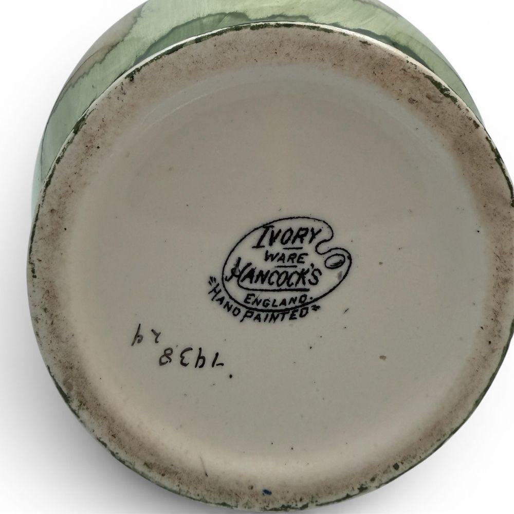Hand-painted S. Hancock and Son ivory ware yellow, green and black glazed jug c.1920s-30s - H18cm X W13.5cm - Florrie