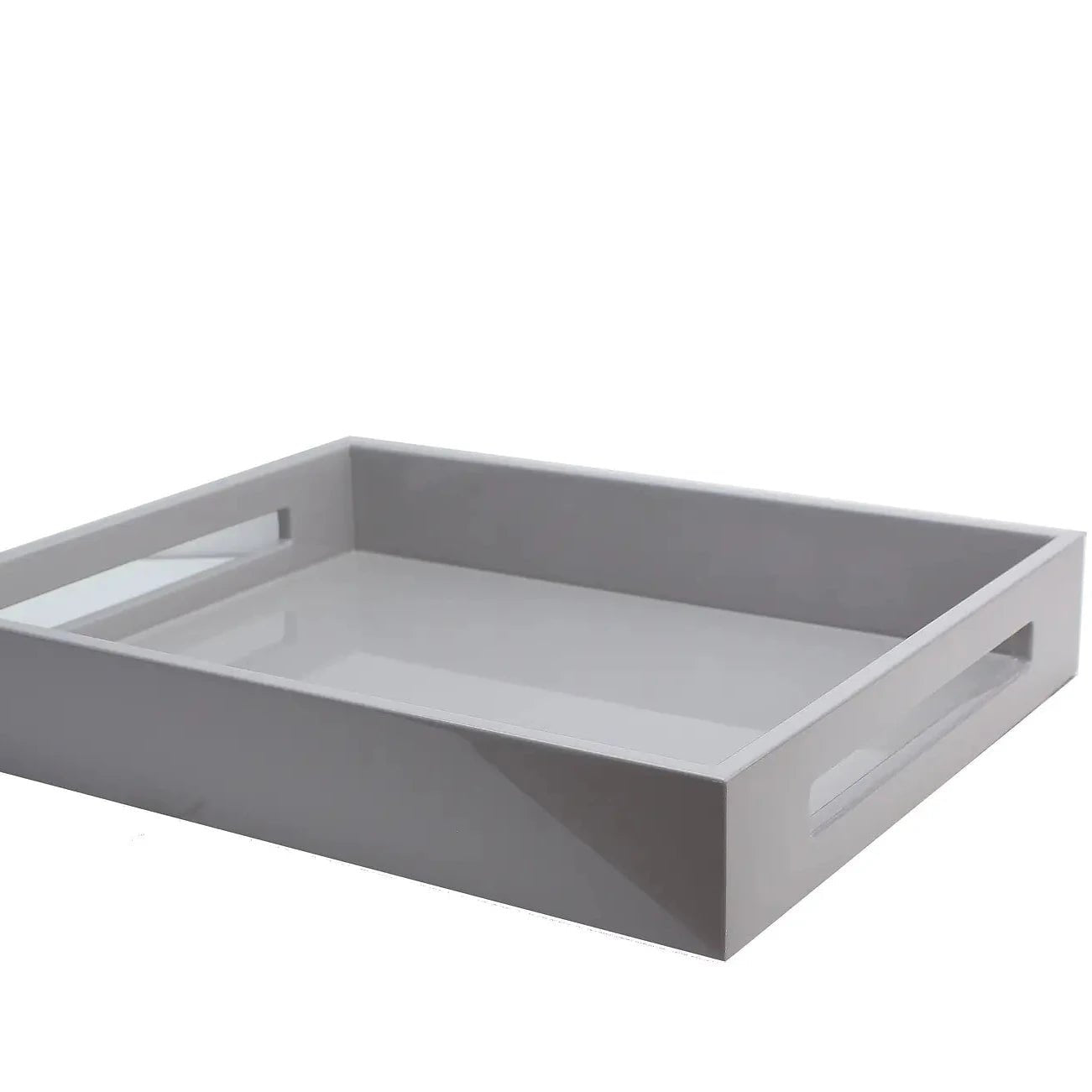 Lacquered Chiffon grey tray with handles - Florrie