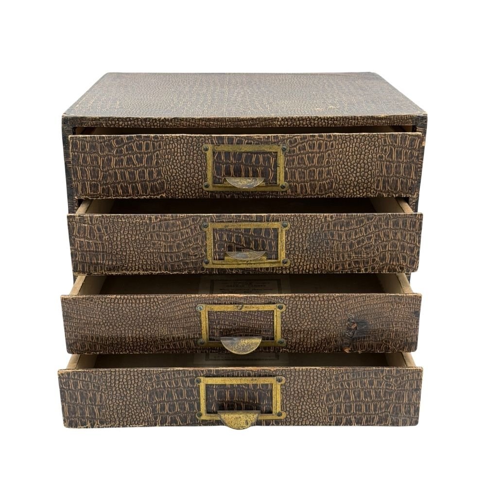 Mid century faux crocodile desktop drawers, with pull metal handles - W31.5 X D25.5 X H21.5cm - Florrie