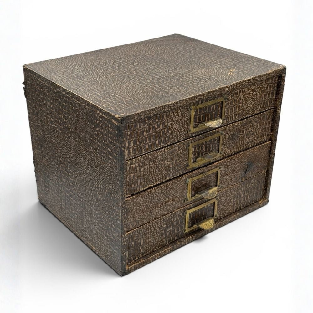 Mid century faux crocodile desktop drawers, with pull metal handles - W37.5 X D24.5 X H25.5cm - Florrie