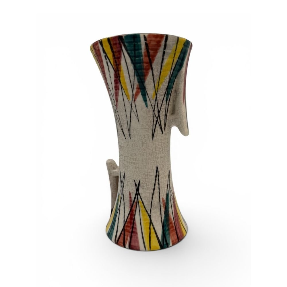 Mid century Vulcan Ware hand-painted crackle glaze vase c.1950s - H19cm - Florrie