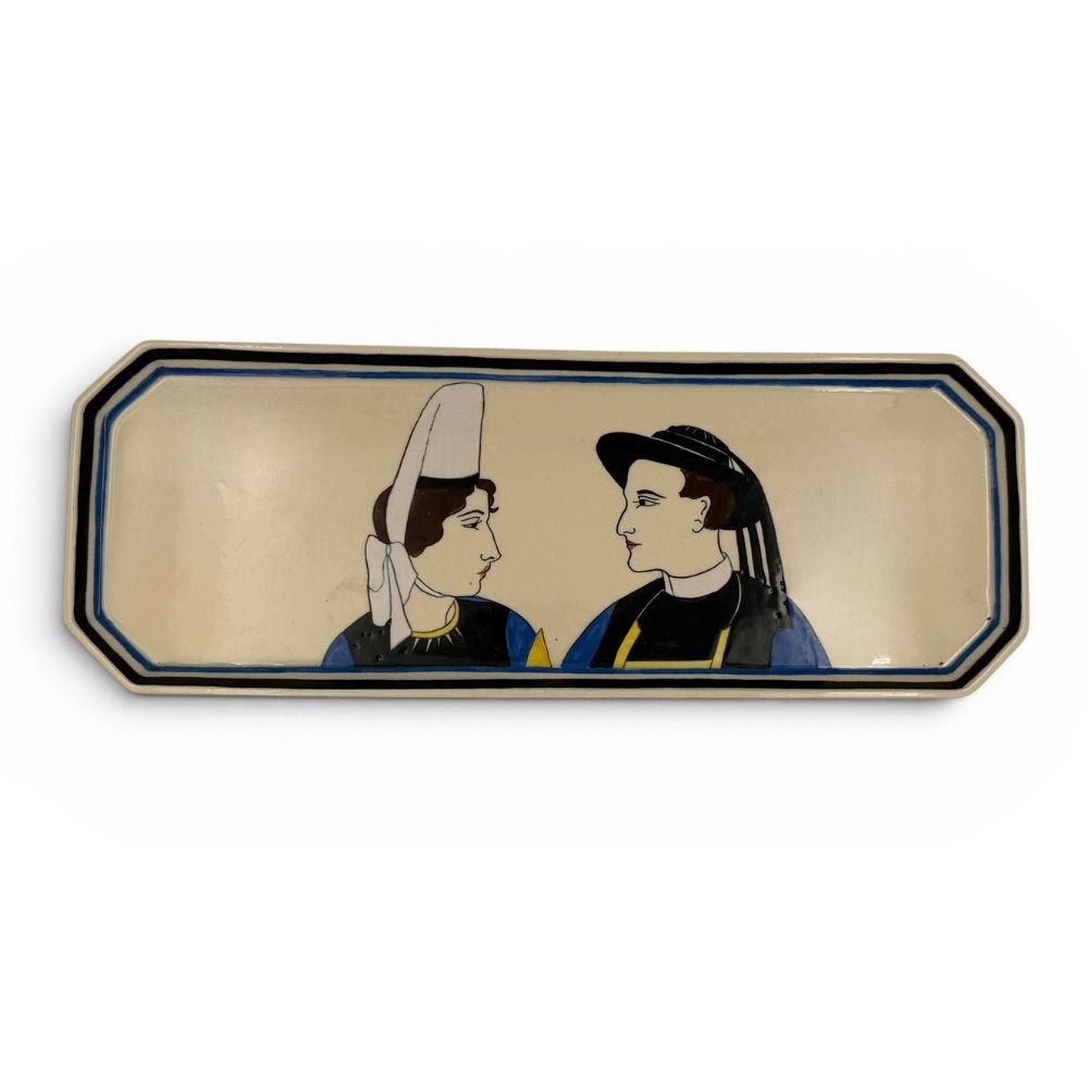 Quimper Art Deco cream hand-painted platter - approx. 40.5 X 15cm - Florrie
