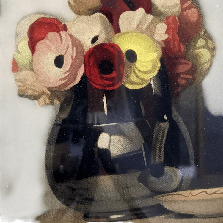 'Ranunculus' facsimile print in a vintage frame with leaf detail - Florrie