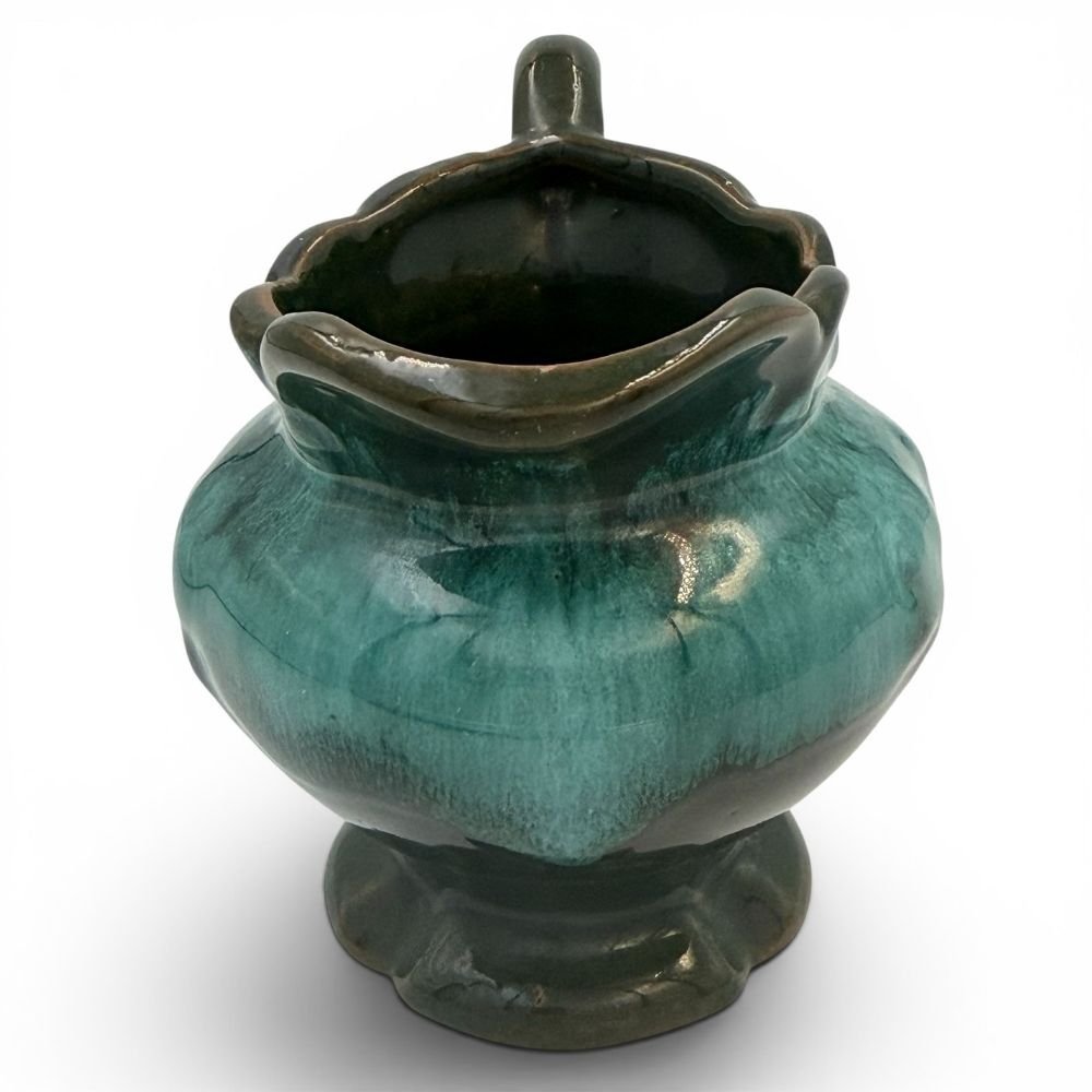Turquoise and dark green pottery jug - H9cm - Florrie