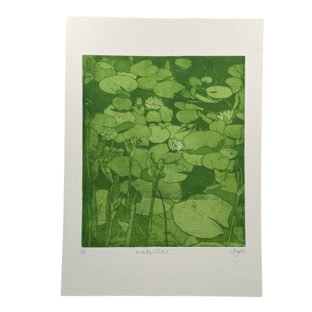 Waterlilies green etching - A3 JPP Southbank paper - Florrie