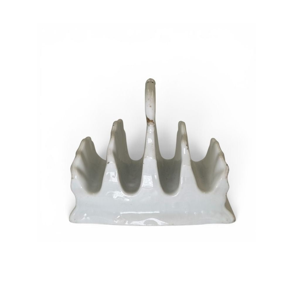 White ceramic toast _ letter rack with shell motif c.1930-50s - Florrie