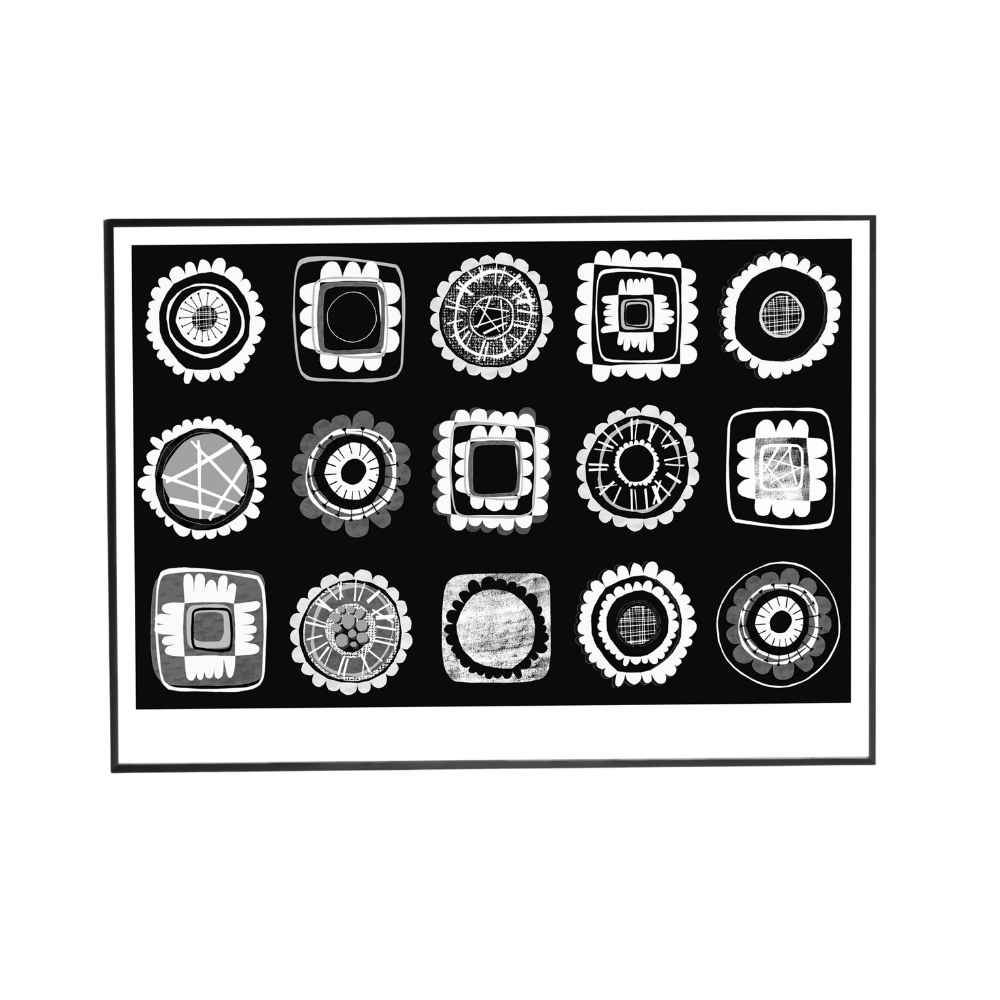Black and white flower grid print (unframed)