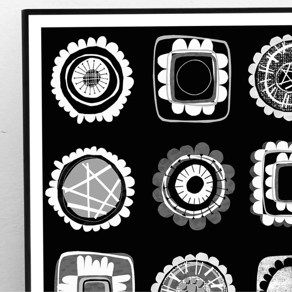 Black and white flower grid print (unframed)