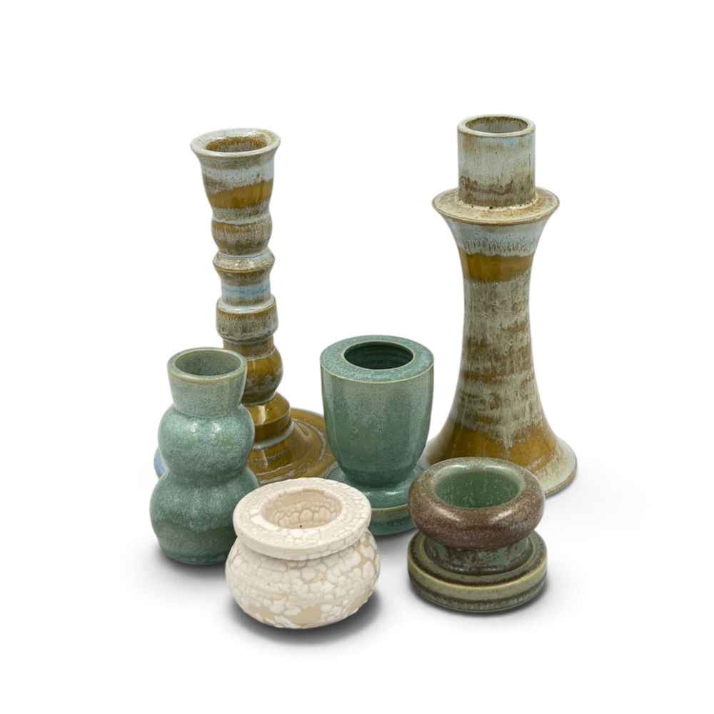 Green and brown curvy ceramic candlestick