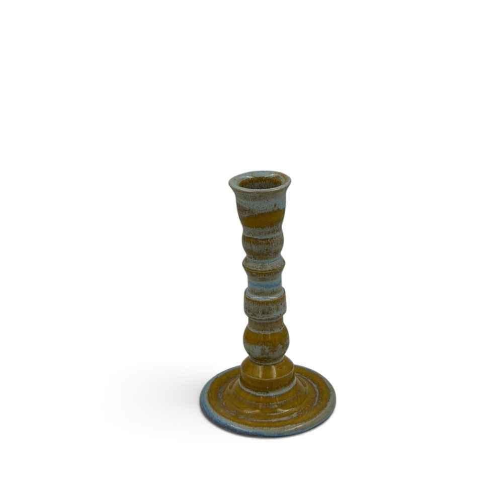 Green and brown curvy ceramic candlestick