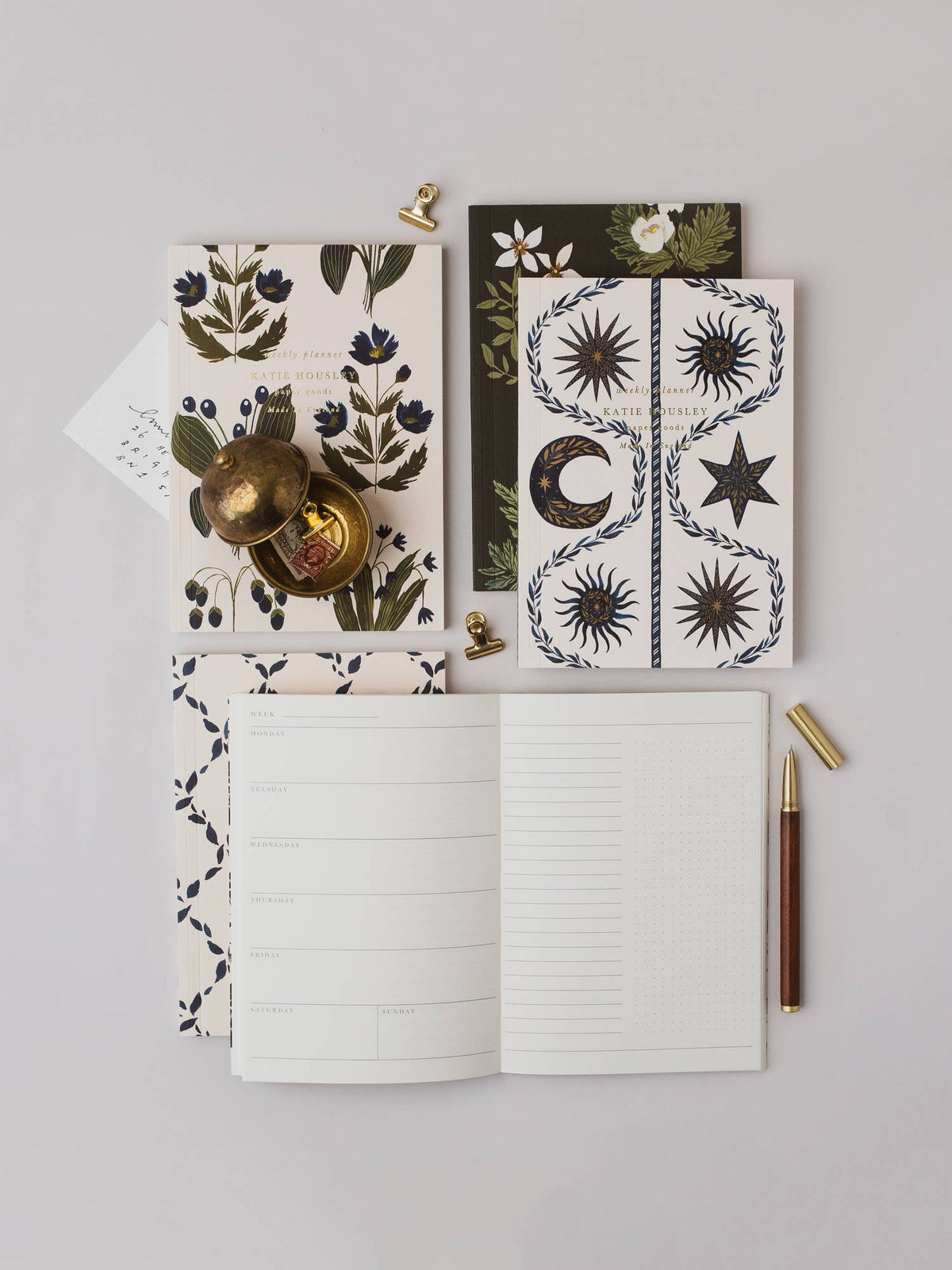 A5 Lay flat weekly planner 'Blue Botanical'
