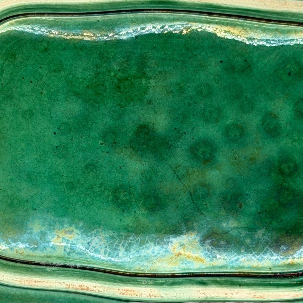 Antique Victorian green majolica grapevine leaf serving bowl c.1870- approx. 26.5 X 18cm - Florrie