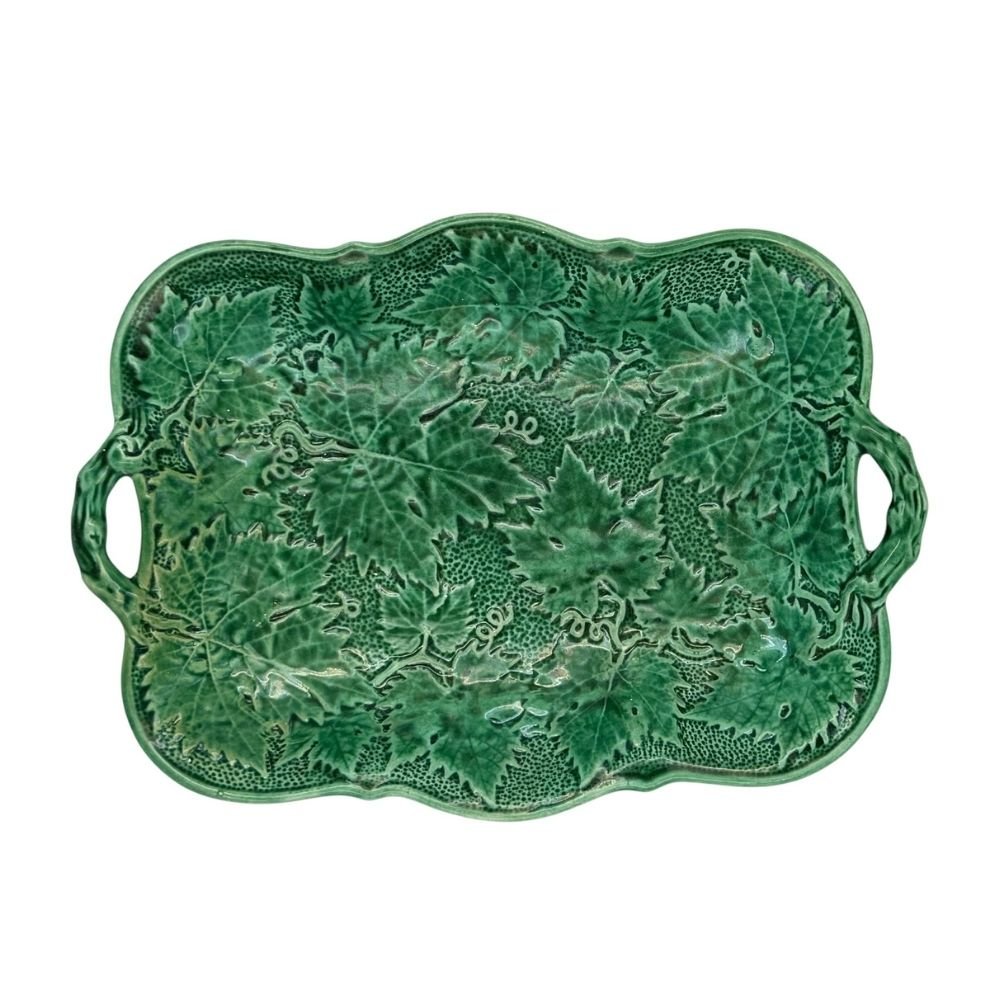 Antique Victorian green majolica grapevine leaf serving bowl c.1870- approx. 26.5 X 18cm - Florrie