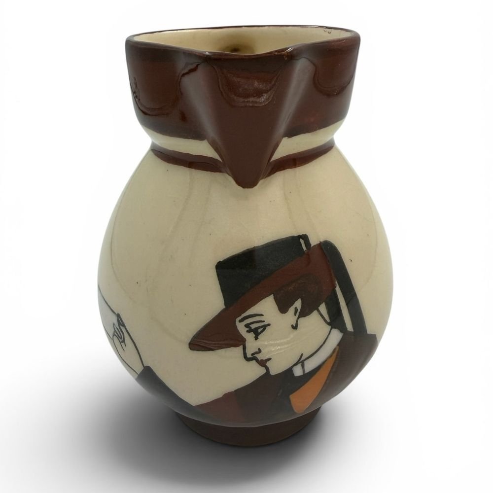 Art Deco hand-painted cream & brown Quimper jug with makers marks, see photos for detail (set of 3)— approx. 10.5cm / 11.5cm /15.5cm tall - Florrie