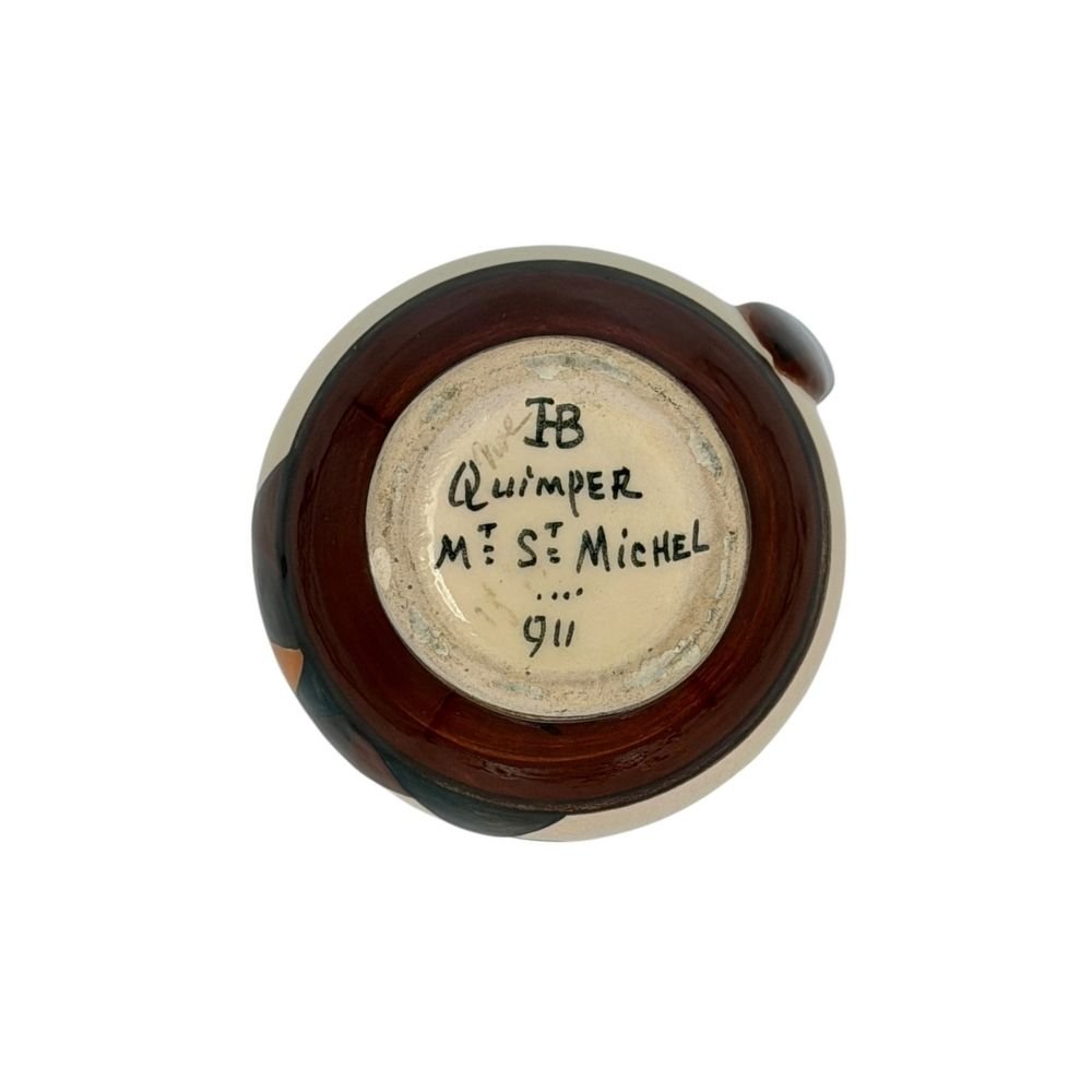 Art Deco hand-painted cream & brown Quimper jug with makers marks, see photos for detail (set of 3)— approx. 10.5cm / 11.5cm /15.5cm tall - Florrie