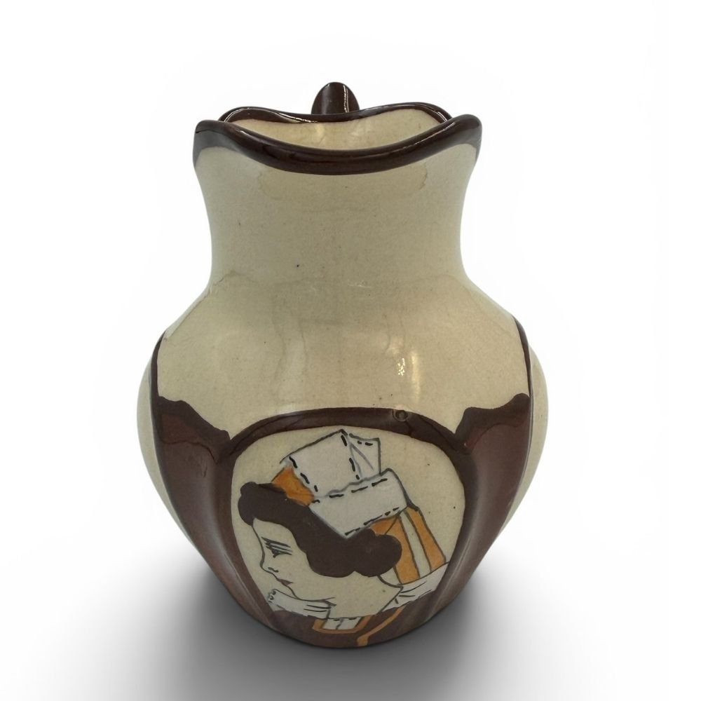 Art Deco hand-painted cream & brown Quimper jug with makers marks, see photos for detail (set of 3)— approx. 10.5cm / 11.5cm /15.5cm tall - Florrie