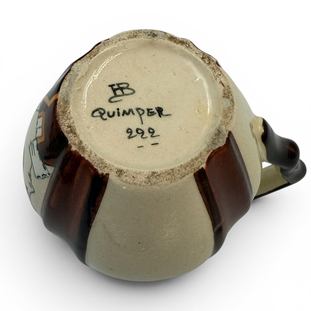Art Deco hand-painted cream & brown Quimper jug with makers marks, see photos for detail (set of 3)— approx. 10.5cm / 11.5cm /15.5cm tall - Florrie