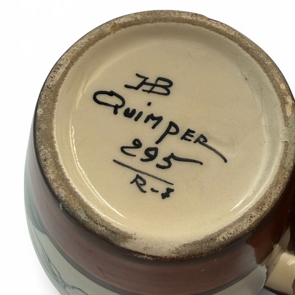 Art Deco hand-painted cream & brown Quimper jug with makers marks, see photos for detail (set of 3)— approx. 10.5cm / 11.5cm /15.5cm tall - Florrie