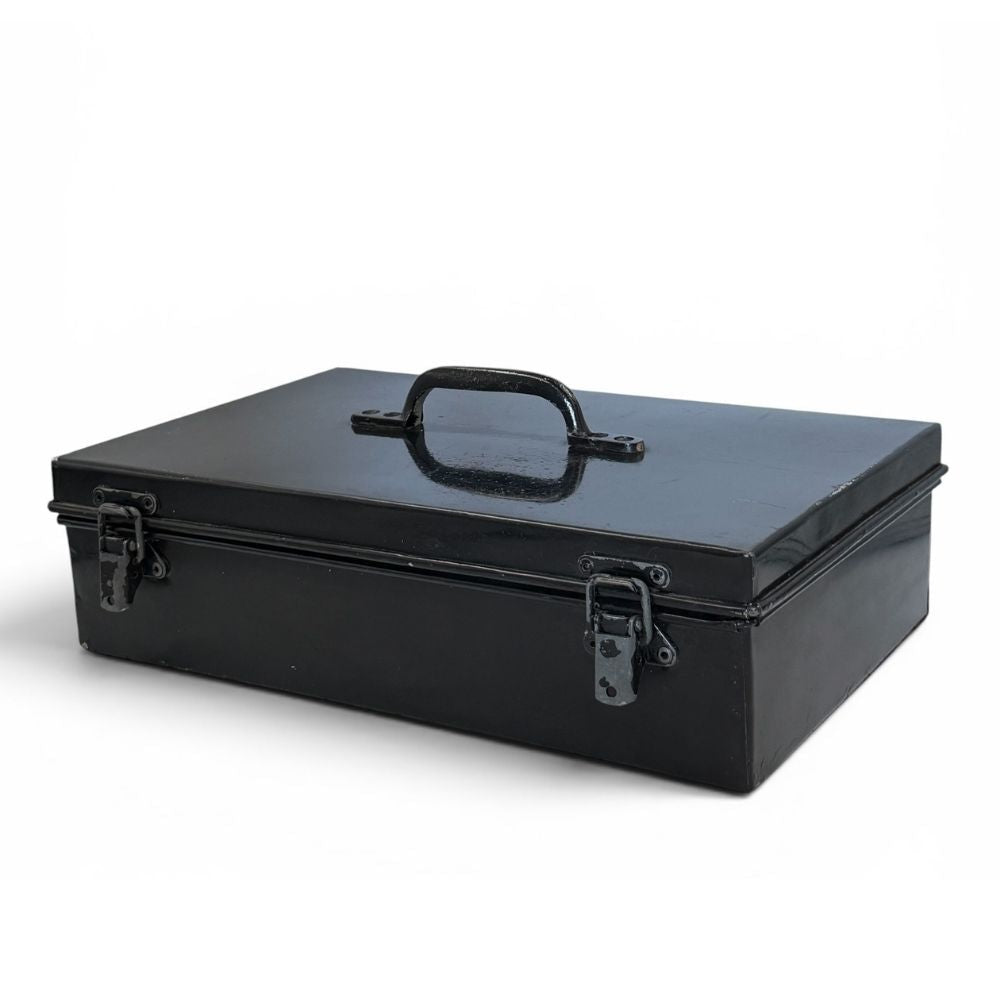 Black metal box with carry handles and toggle catches - W34 X D21 X H9.5cm - Florrie
