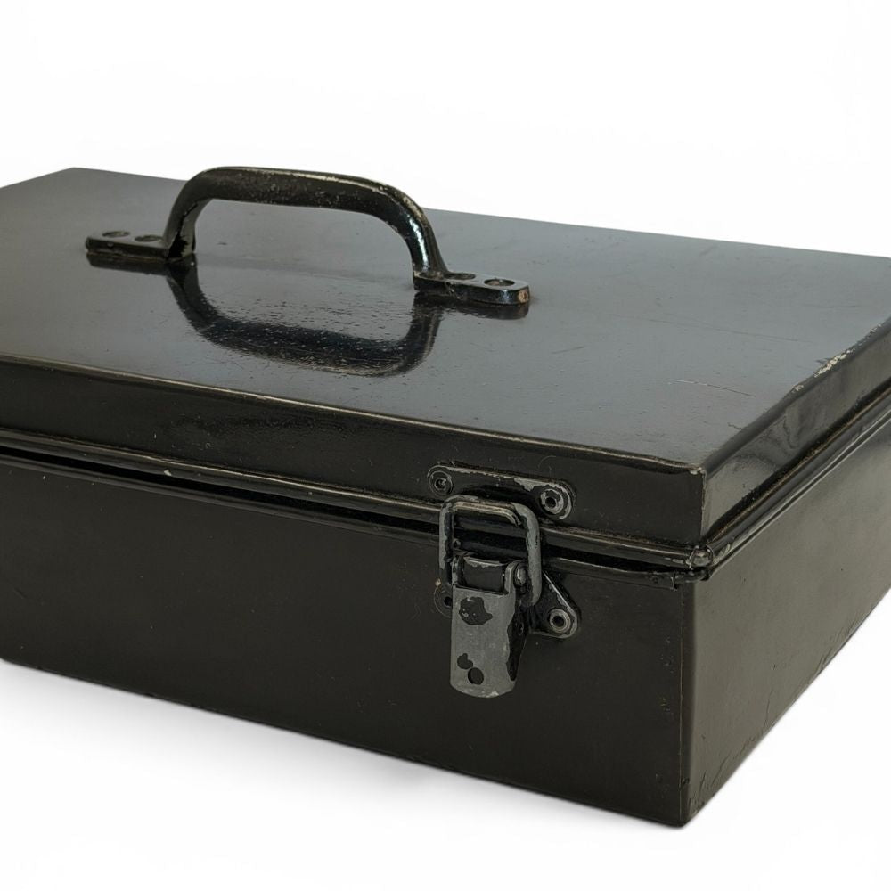 Black metal box with carry handles and toggle catches - W34 X D21 X H9.5cm - Florrie
