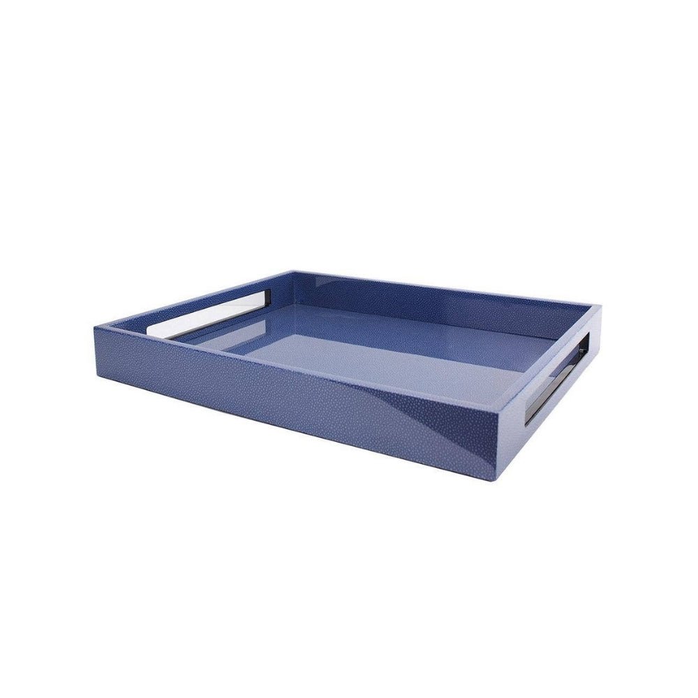 Blue Shagreen Medium Lacquered Serving Tray with handles - Florrie