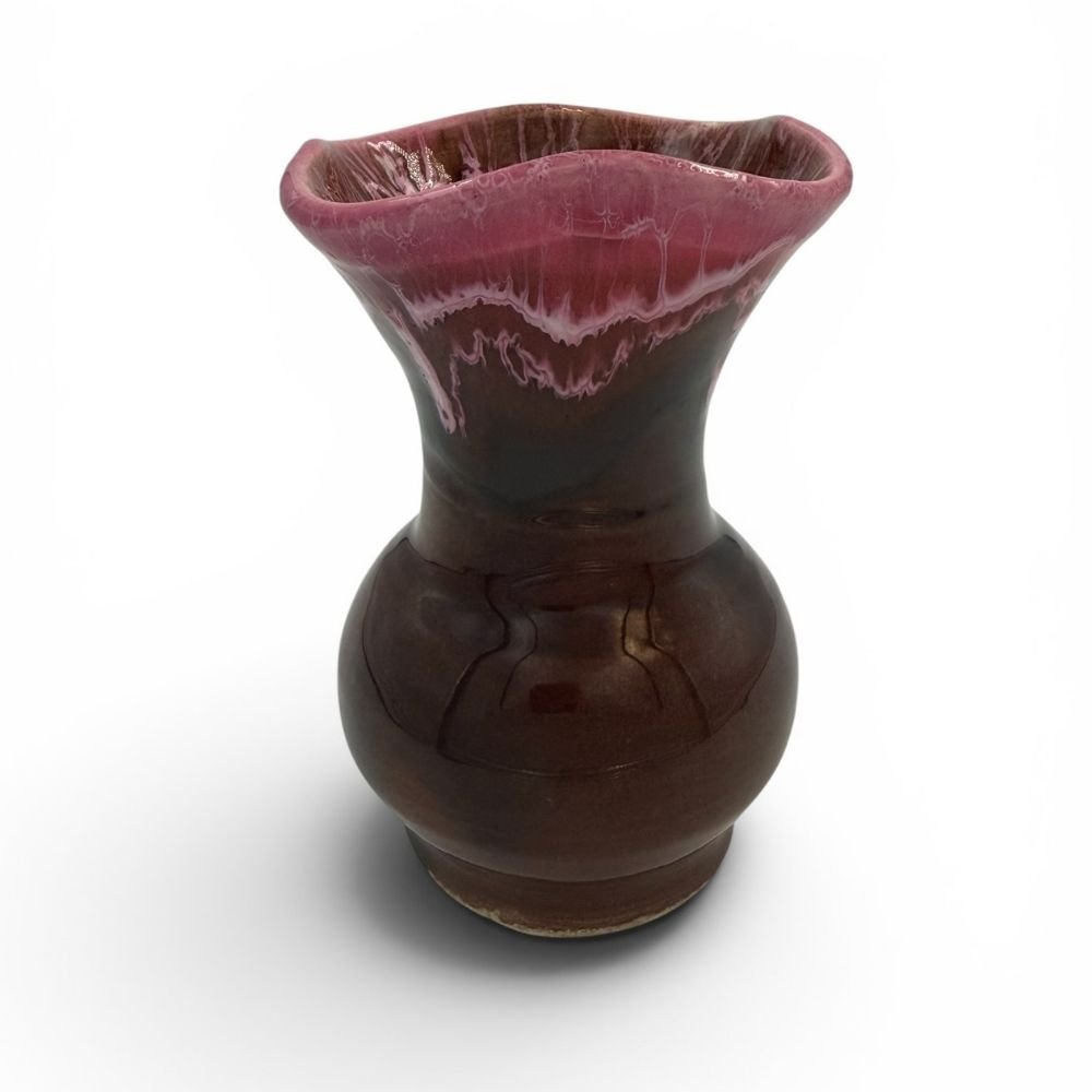 Brown and pink glazed pottery vase - H11.5cm X W8.5cm - Florrie