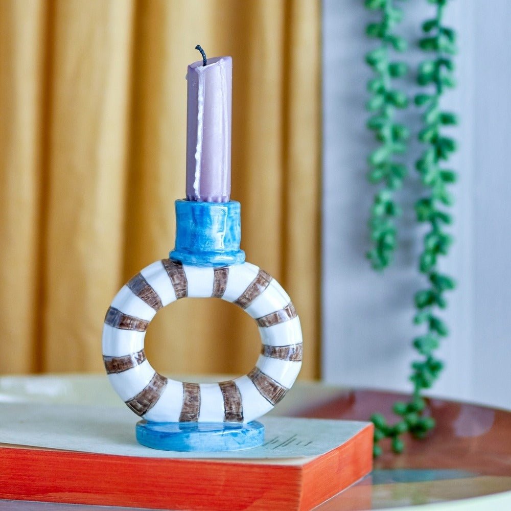 Brown, Blue & White Tacana Candle Holder - Florrie
