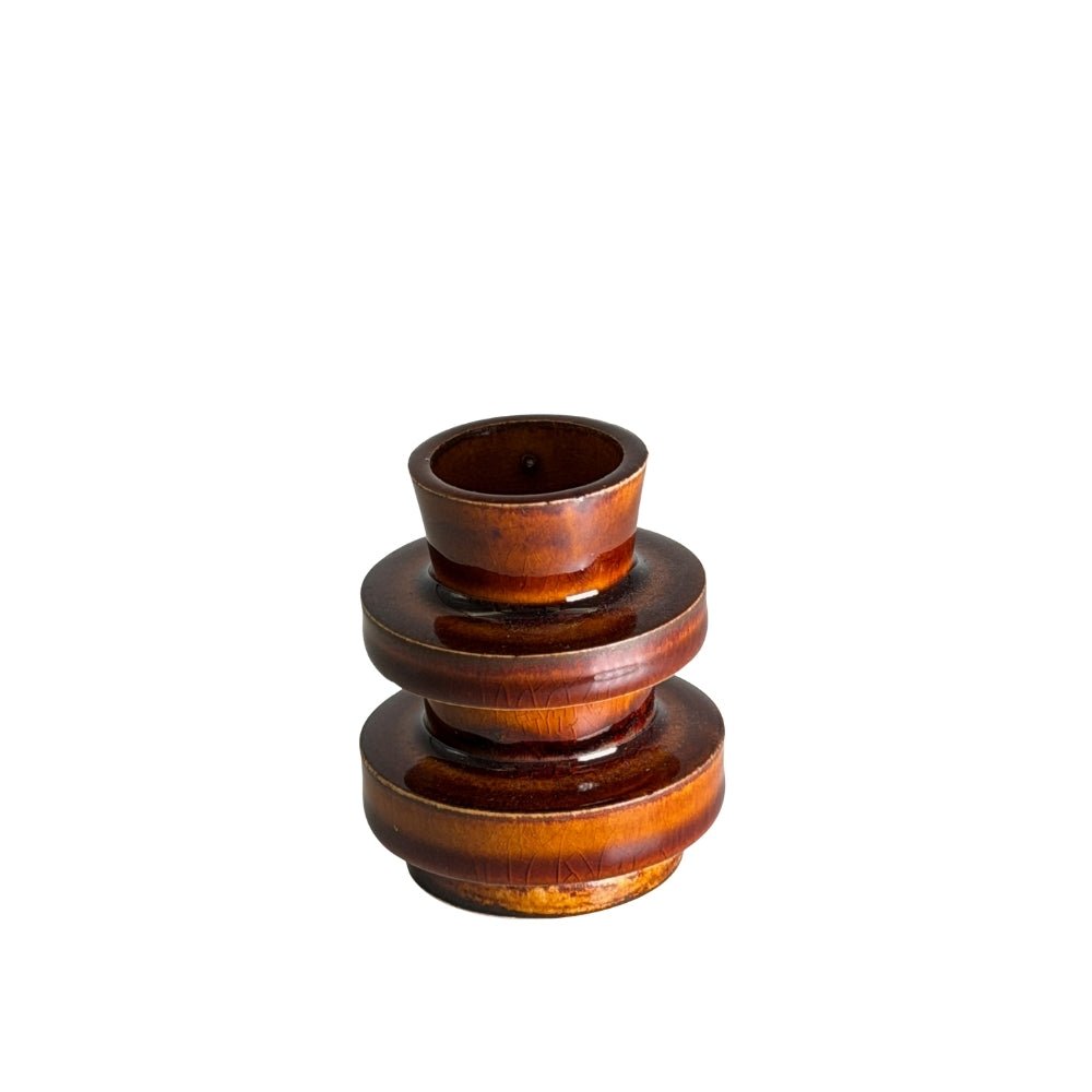 Brown ceramic candlestick — H7cm - Florrie