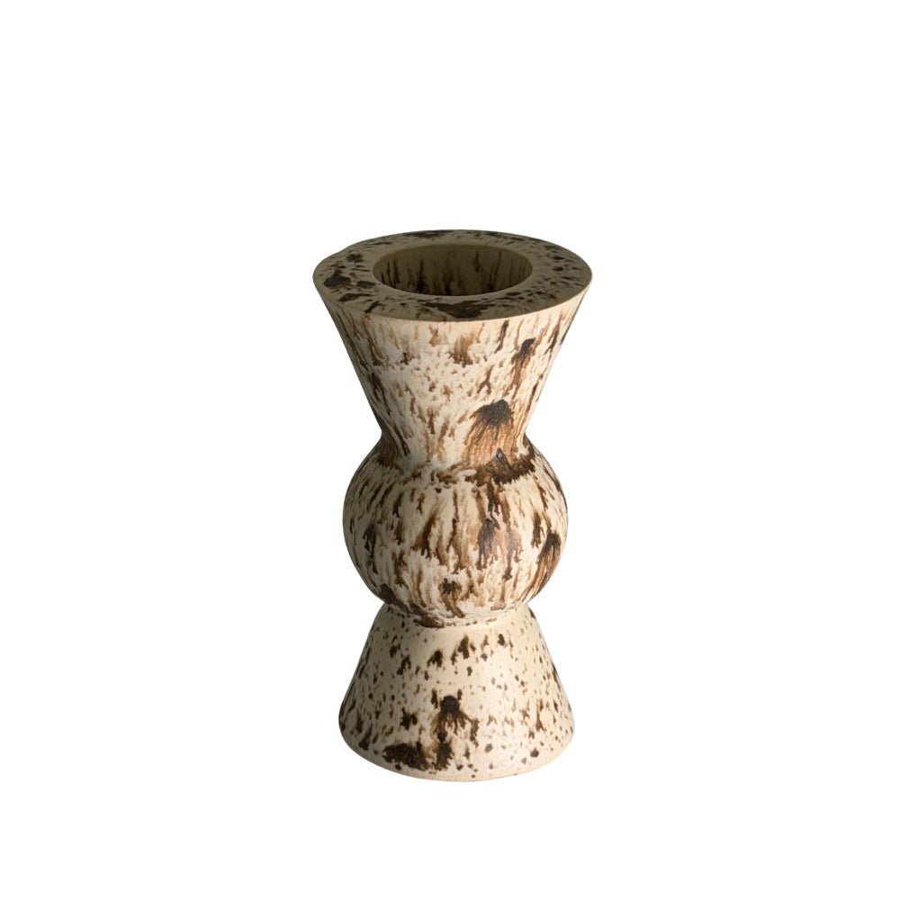 Cream & brown speckled ceramic candlestick — H8.5cm - Florrie