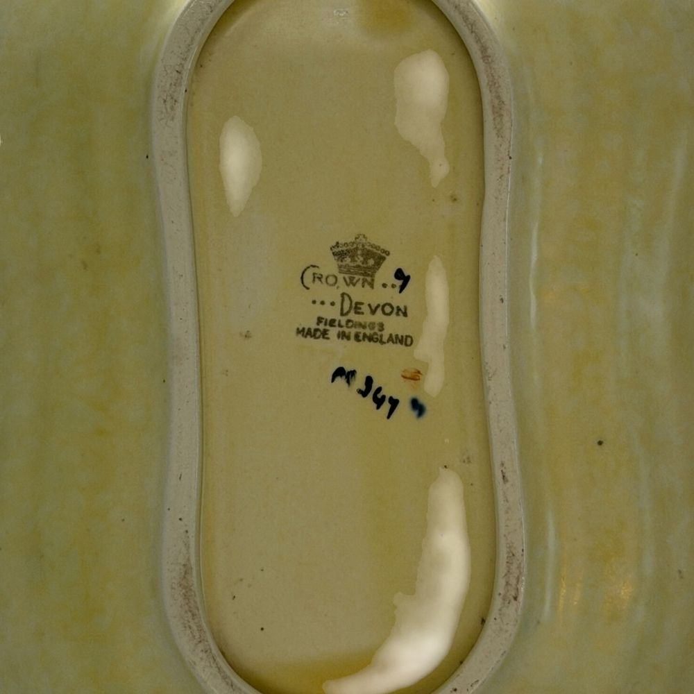 Crown Devon Fieldings hand-painted bowl with twisted handles and Art Deco geometric floral design c.1930s - approx. 27 X 20.5cm - Florrie