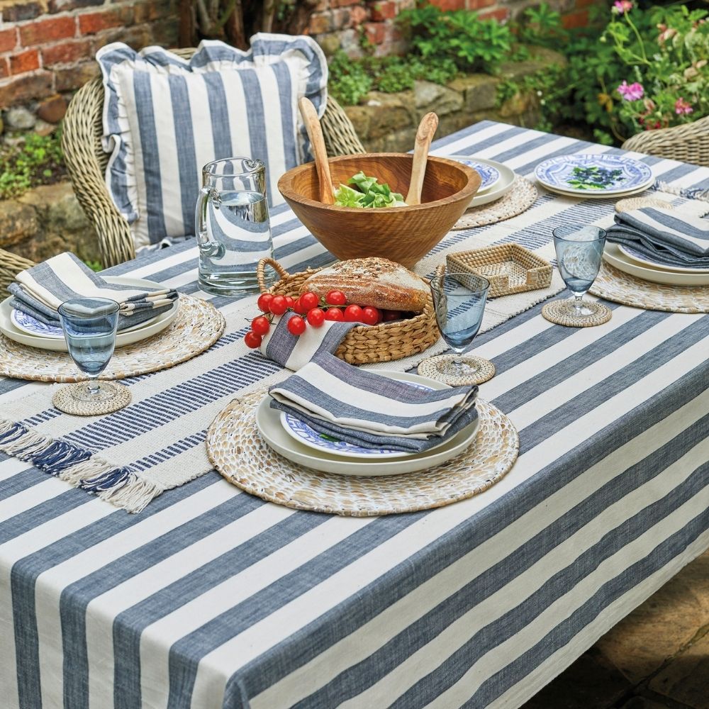 Flint blue wide stripe tablecloth — 150x240cm - Florrie