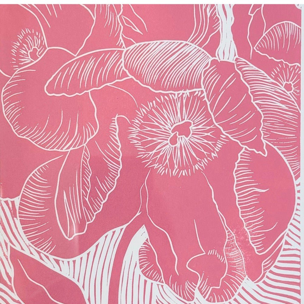 Framed peony dusky pink linocut print - print: A4 250gsm Somerset paper | frame: W28.5cm X H34cm - Florrie