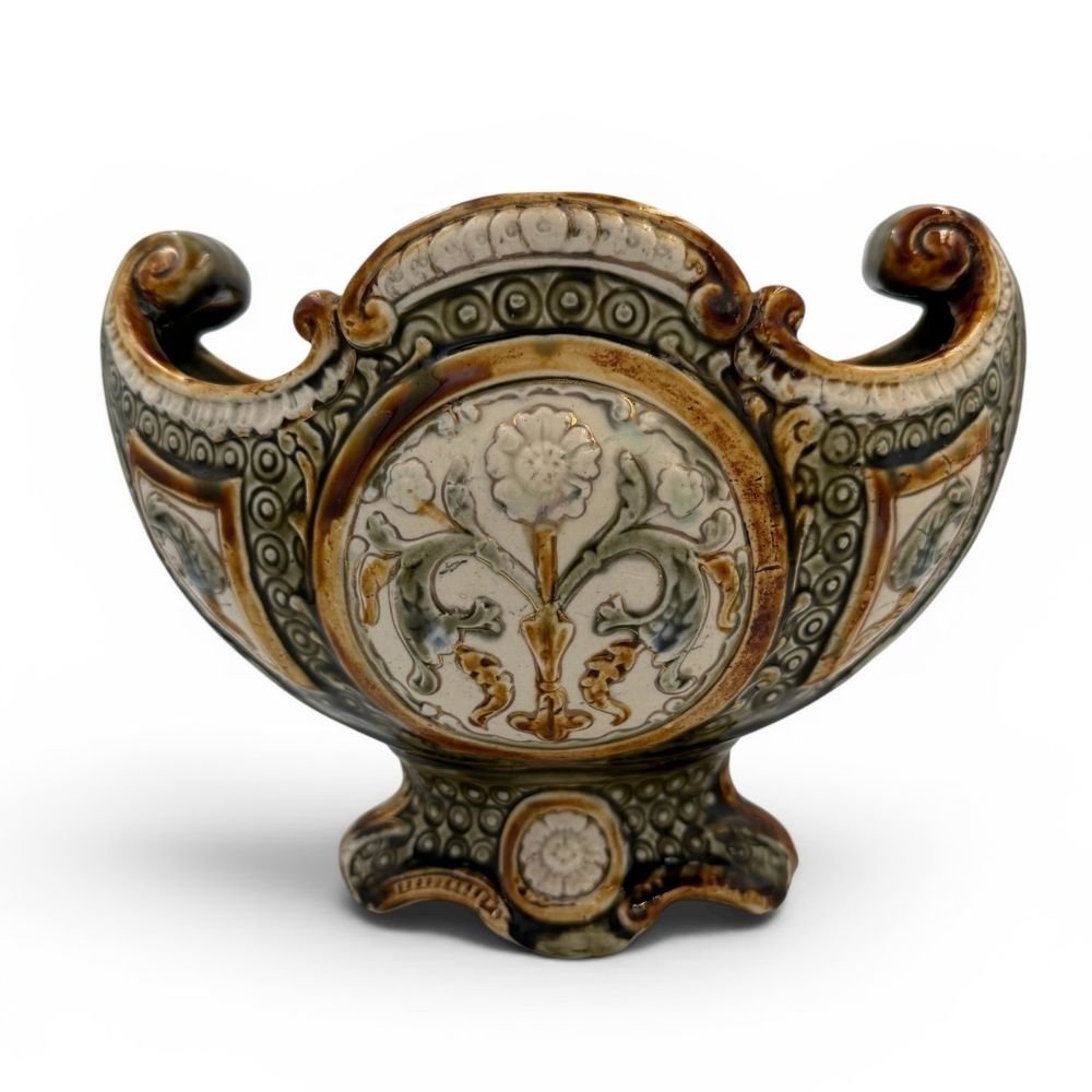 French style stoneware jardiniere, floral relief detail c.1900 - Florrie