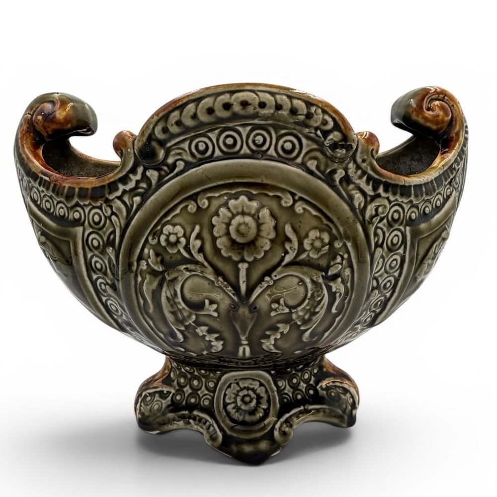 French style stoneware jardiniere, floral relief detail c.1900 - Florrie