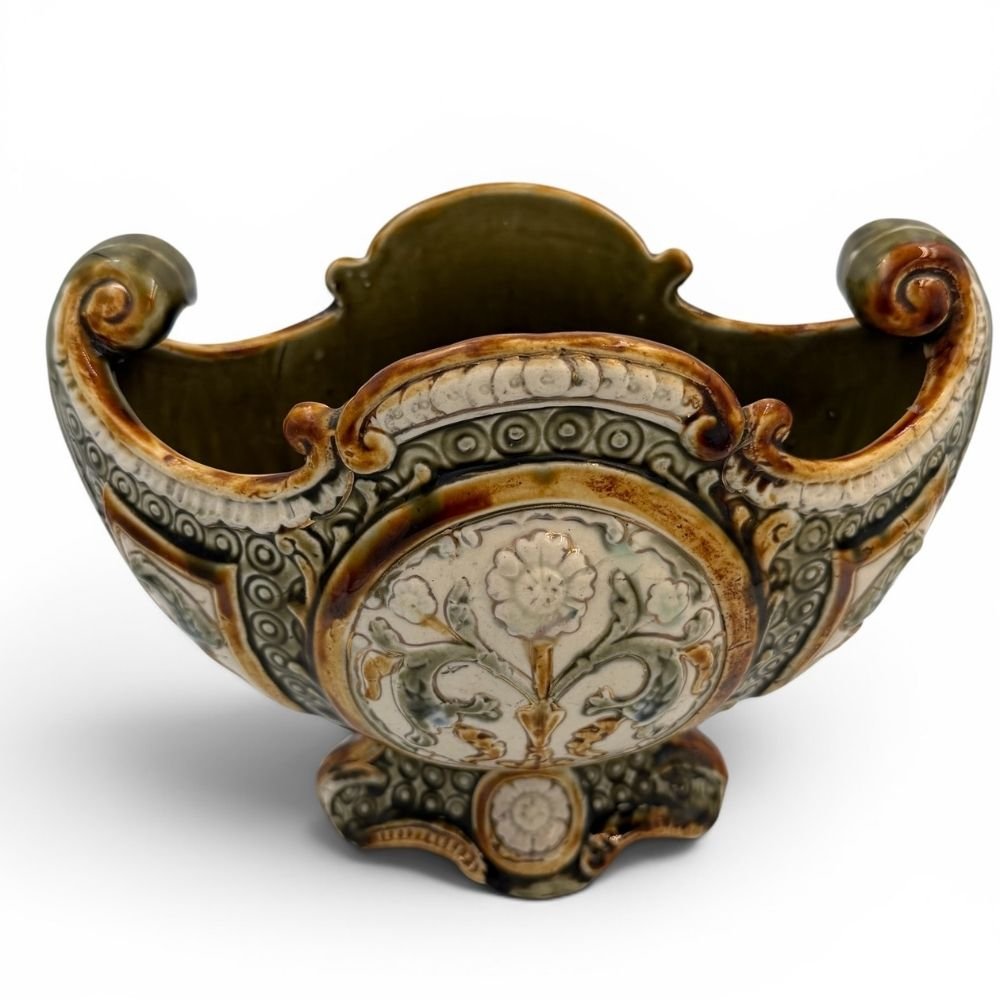 French style stoneware jardiniere, floral relief detail c.1900 - Florrie