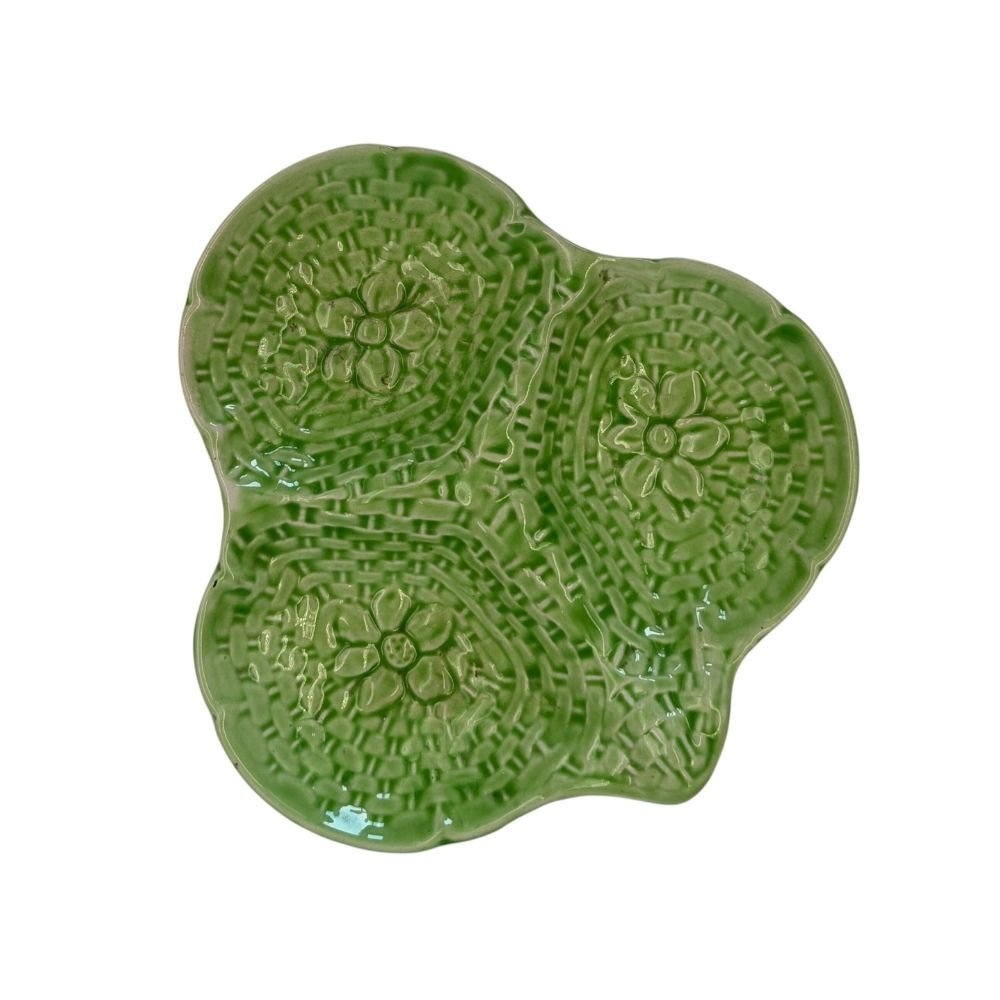 Green basketweave sweet or hors d'oeuvres dish c.1950-60s - 18.5cm - Florrie