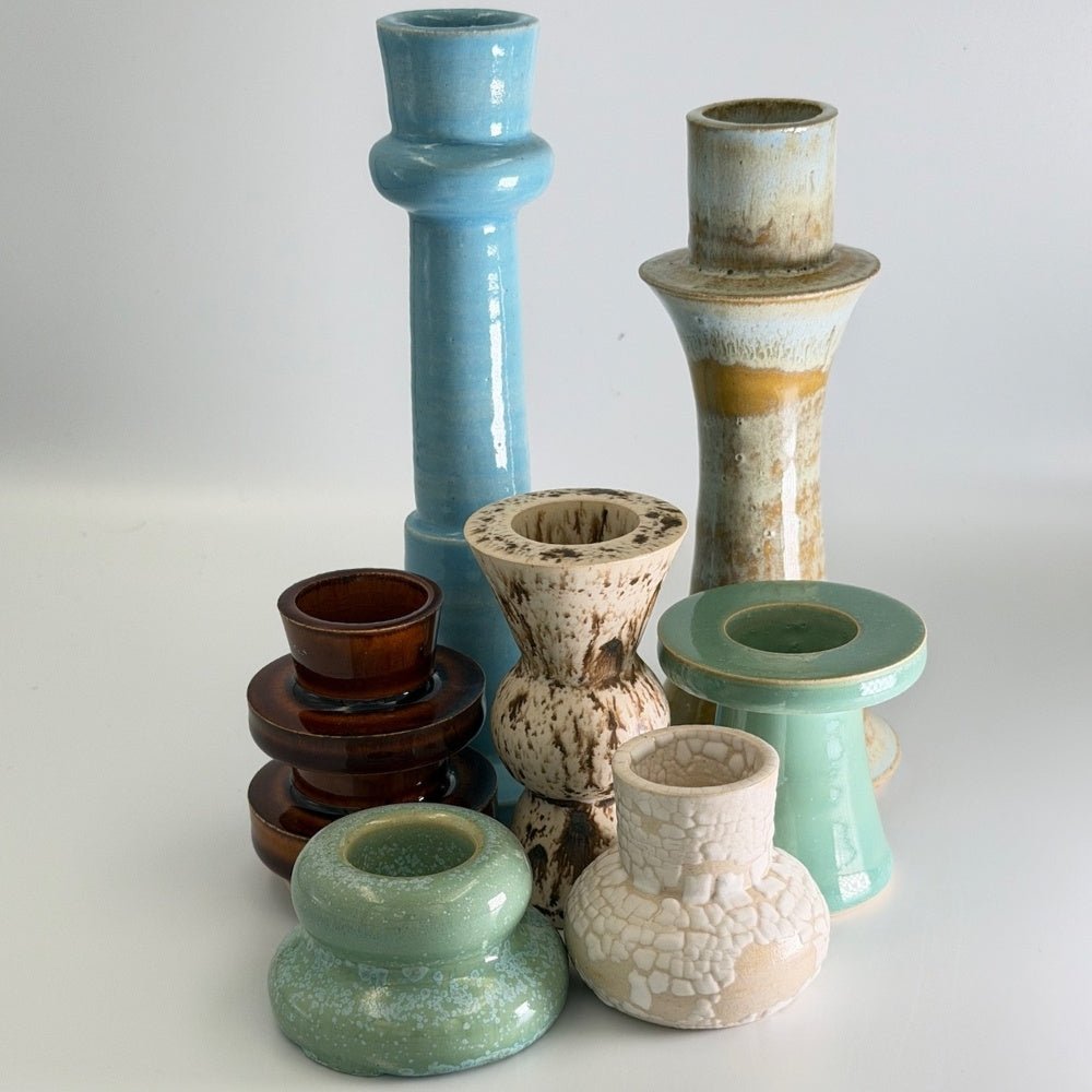 Green ceramic candlestick — H3.5cm - Florrie