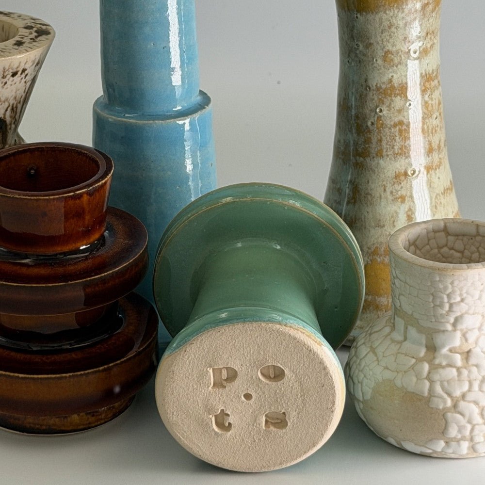 Green ceramic candlestick — H3.5cm - Florrie