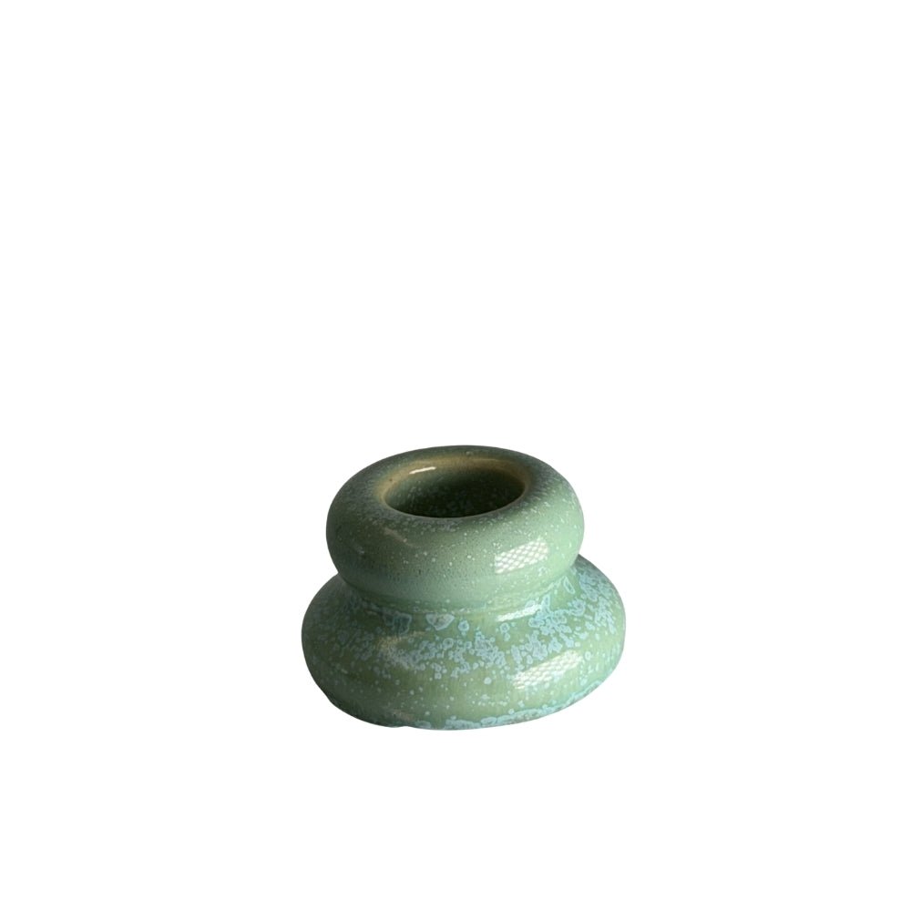 Green ceramic candlestick — H3.5cm - Florrie
