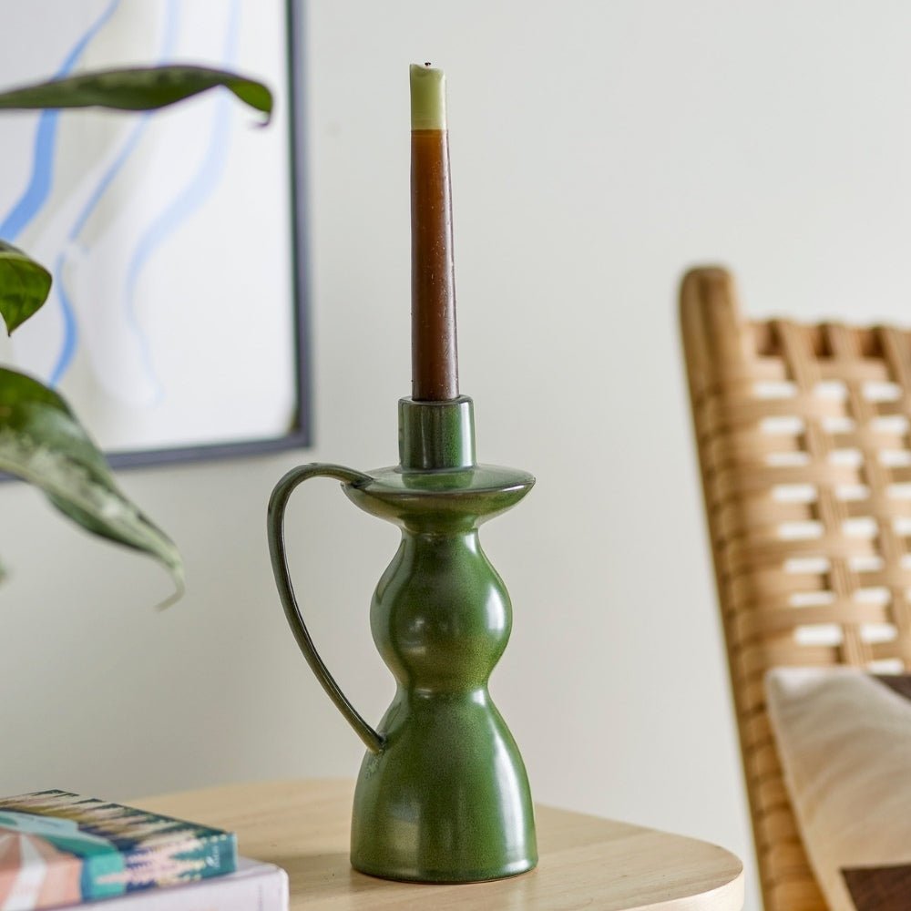 Green Stoneware Candle Holder - Florrie