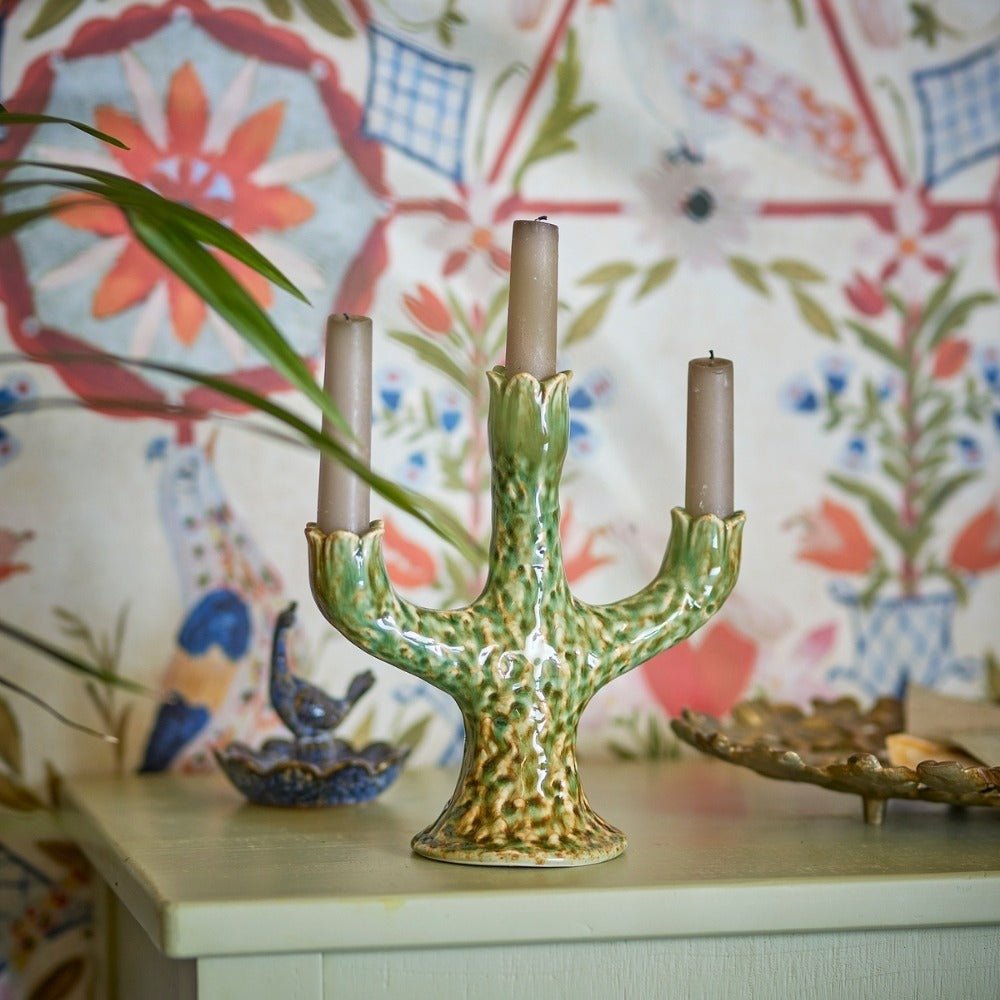 Green Stoneware cyril Candle Holder - Florrie