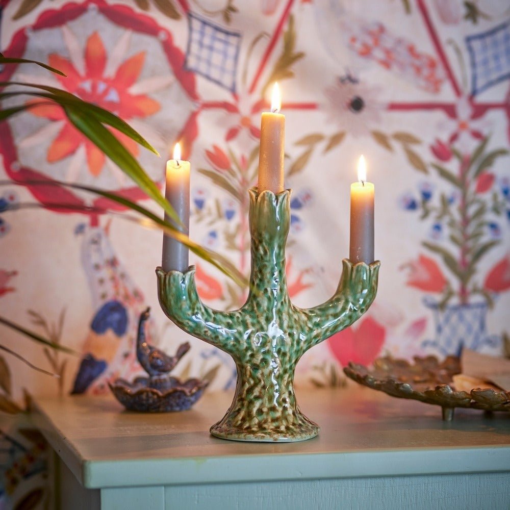 Green Stoneware cyril Candle Holder - Florrie