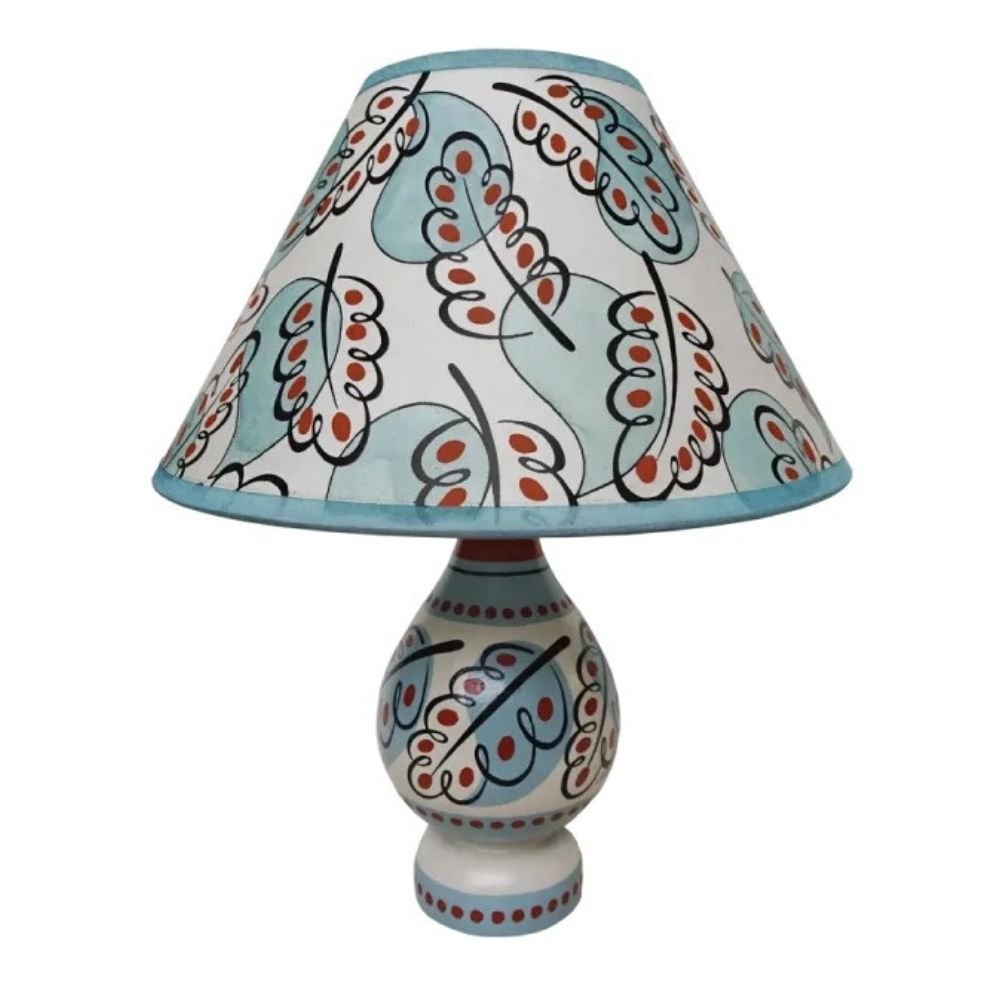 Hand-painted blue paisley leaf lampshade by Cressida Bell made in the UK - base diametre 25cmX14cm high, suitable for a lamp base 20-30cm high - Florrie
