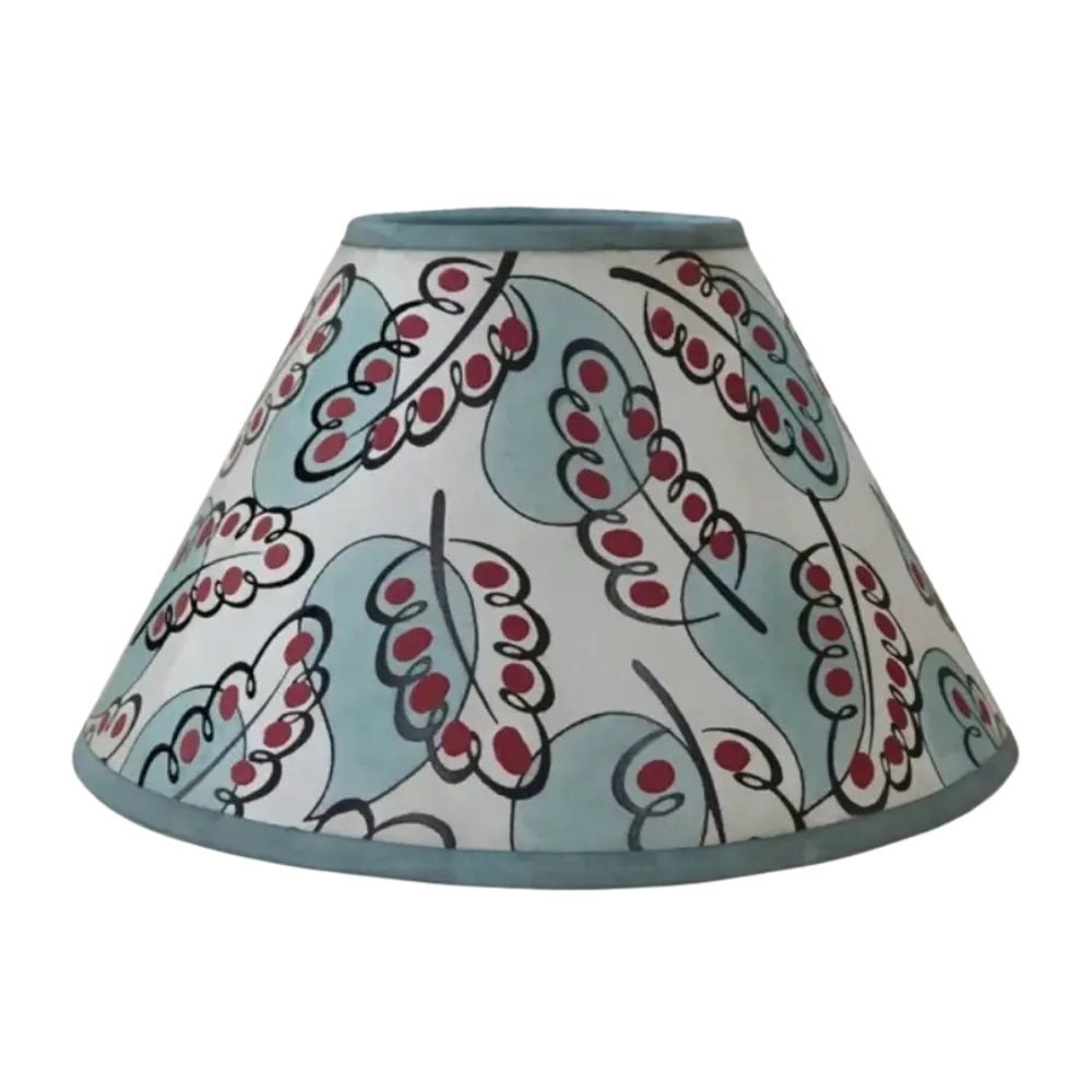 Hand-painted blue paisley leaf lampshade by Cressida Bell made in the UK - base diametre 25cmX14cm high, suitable for a lamp base 20-30cm high - Florrie