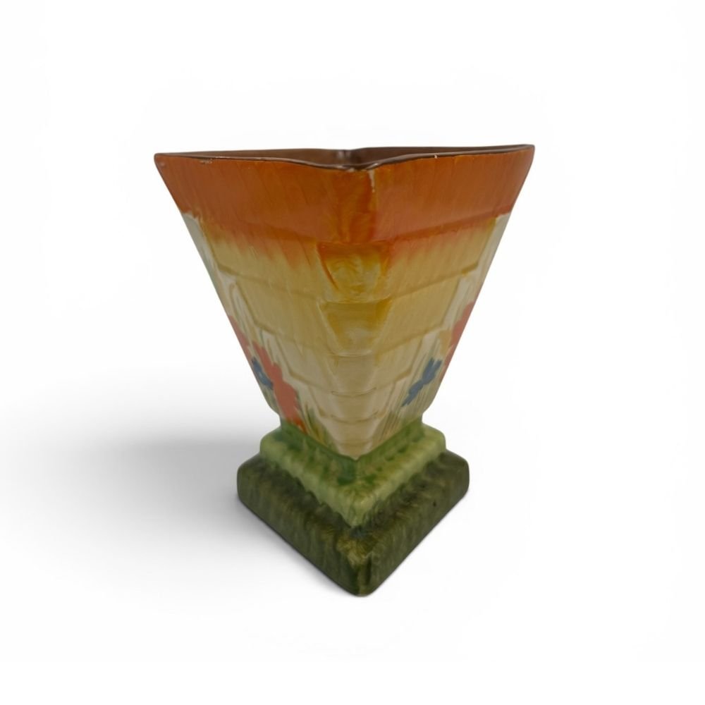 Hand-painted Myott & Sons hand-painted vase with flower frog c.1930s - W27.8 X H16cm - Florrie